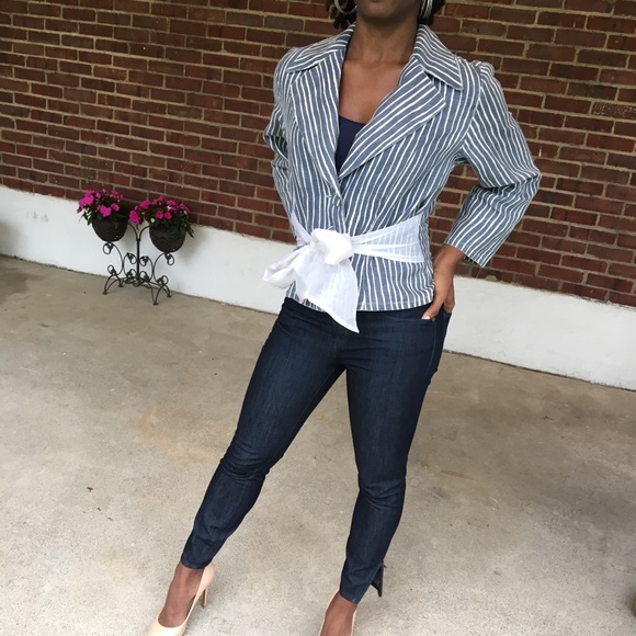 Karen Warren Jackets & Blazers - Blue & White Stripe Linen Blazer